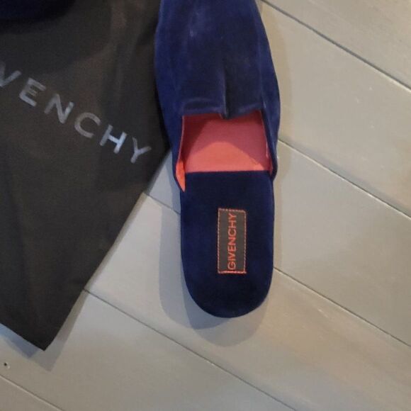 Givenchy Blue Velvet Slip On Closed Toe Flat Mule Clog Slippers size large main image 5